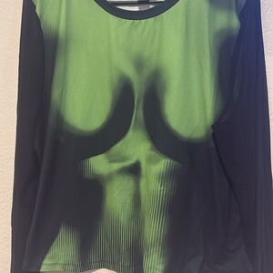 SHEIN Green and Black Long Sleeve Top